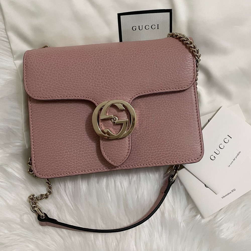 Gucci Dollar Calfskin Small Interlocking G Shoulder Bag Pink - Picture 2 of 14